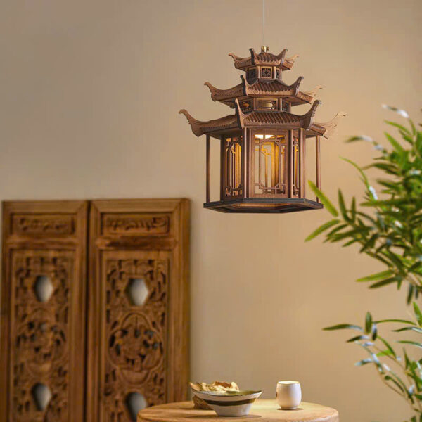 Đèn gỗ thả Cổ Nguyệt Đăng nghệ thuật - Xưởng Đèn Gỗ