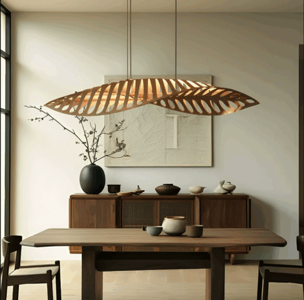 Đèn chùm gỗ xương cá độc đáo trang trí nhà hàng