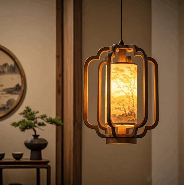 Đèn gỗ thả Mộc Diệp phong cách Á Đông