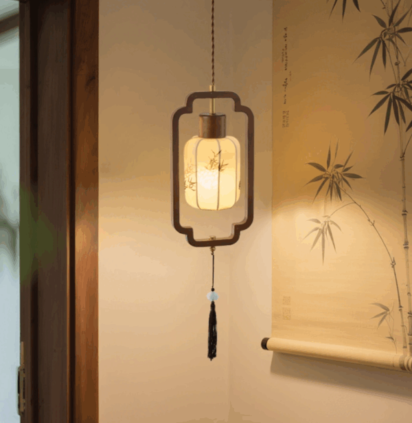 Đèn gỗ thả Quang Lạc trang trí phòng ngủ - Xưởng Đèn Gỗ