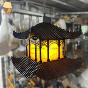 Đèn thả gỗ mái chùa nghệ thuật DTG 01 - Xưởng Đèn Gỗ