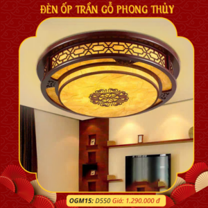 Đèn ốp trần gỗ khung tròn phong thuỷ OGM15