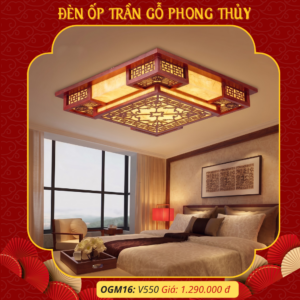 Đèn ốp trần gỗ khung vuông phong thuỷ OGM16