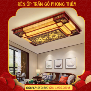 Đèn ốp trần gỗ khung chữ nhật phong thuỷ OGM17